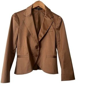 THEORY caramel/ butterscotch tan stretch cotton sateen cropped blazer, 10